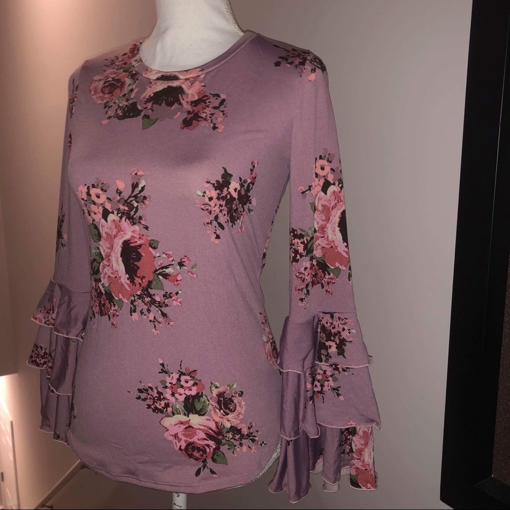 LAYERED RUFFLE LONG BELL SLEEVE TOP - Picture 6 of 6